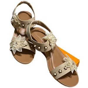 Floral Embellished Wedge Sandals | Apricot | Size 39 | NEW